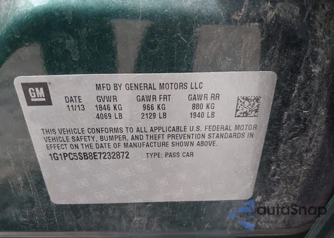 2014 Chevrolet Cruze 1Lt Auto из США, поврежденный, VIN 1G1PC5SB8E7232872